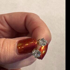 Cubic Zircomian Stud Earrings - Gold Tone